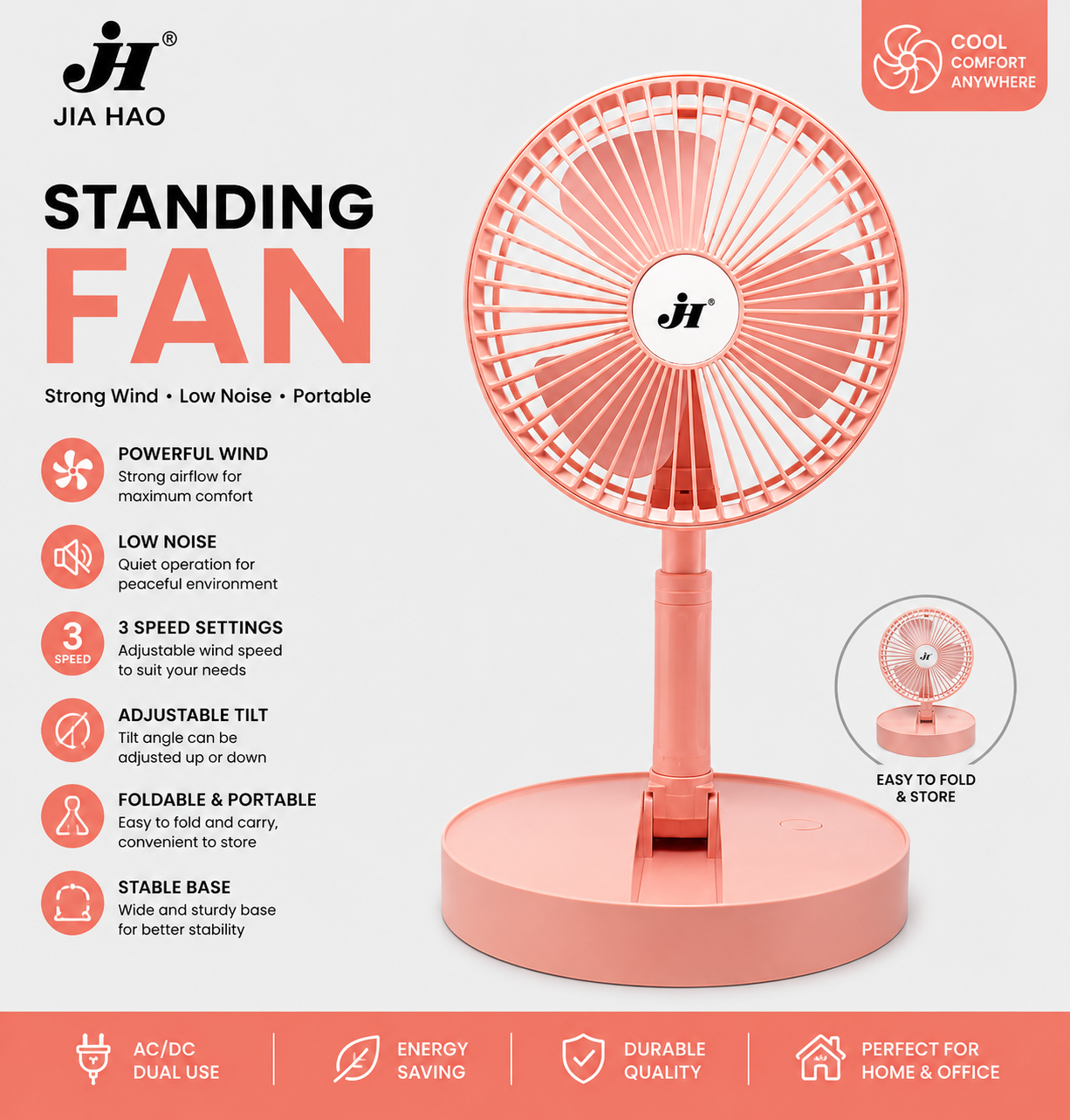 JIA HAO FOLDABLE AND RECHARGEABLE FAN